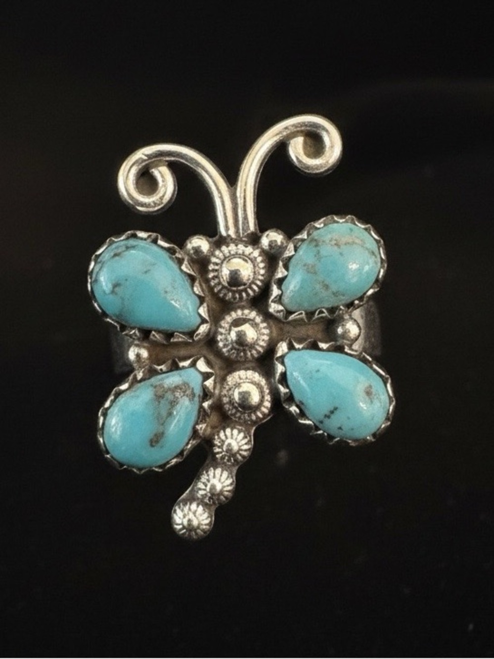 Genuine, Kingman Turquoise Butterfly Sterling silver Ring - Blue Stone women’s